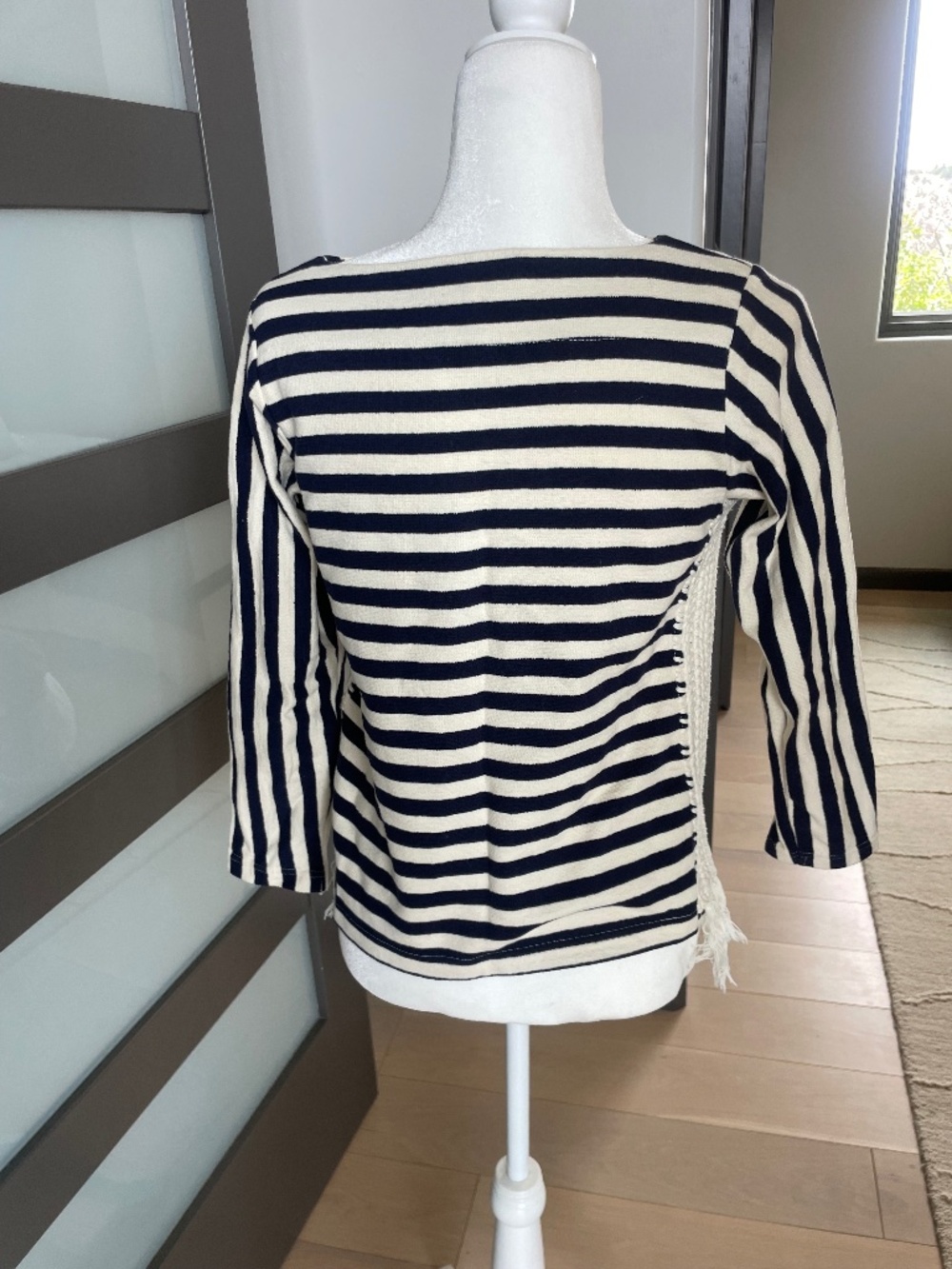 Anthropologie Pepin Mariner Navy Stripe Fringe Knit Sweater